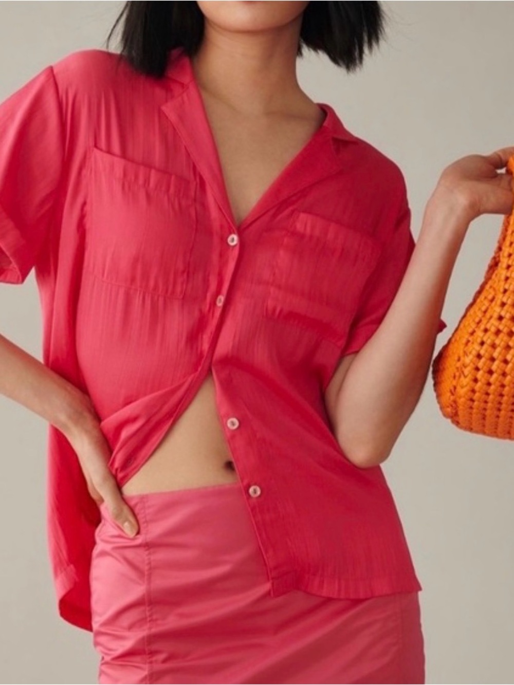 ANTHROPOLOGIE satin button up tee shirt